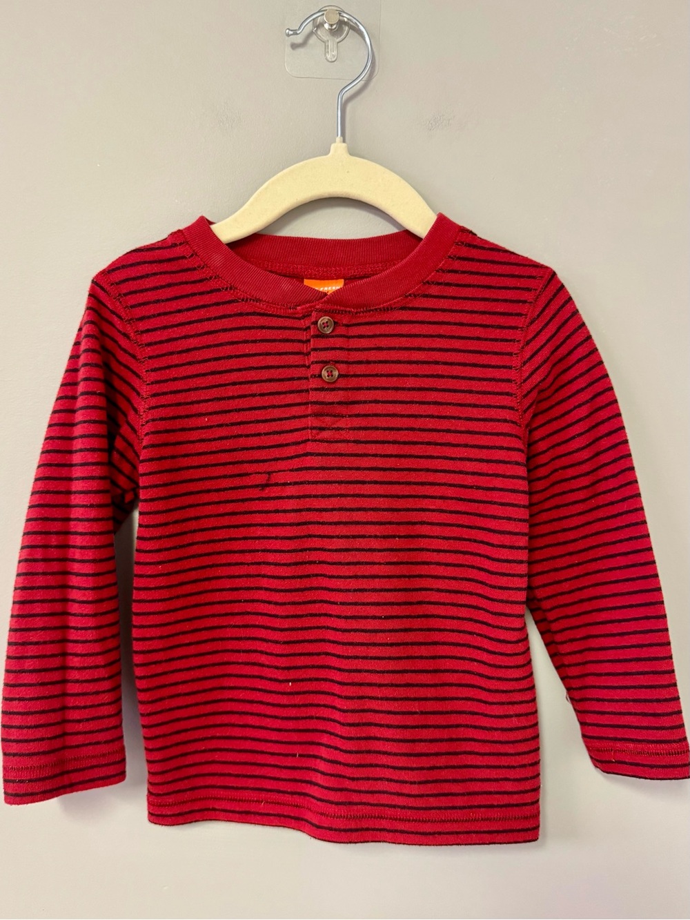 Joe Fresh Red and Black Striped Long-Sleeve Henley
